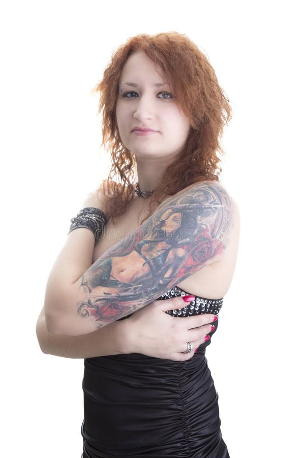 redhead woman with tattoo