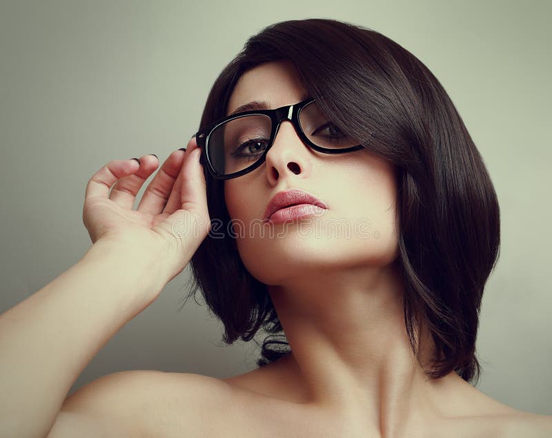 Short Hair Woman in Glasses. Closeup Stock Image - Image of cute, looking:  39598523