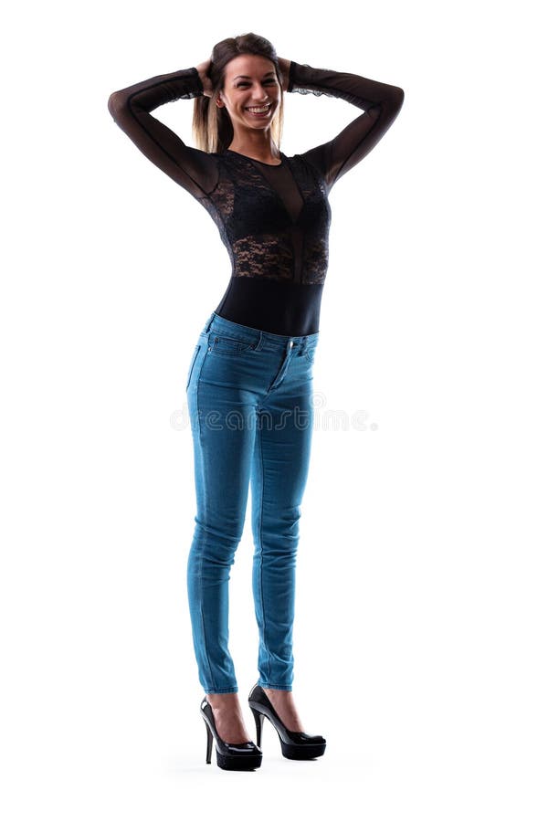 Young Woman in Tight Jeans and High Heels Stock Photo - Image of leisure, lifestyles: 243051408