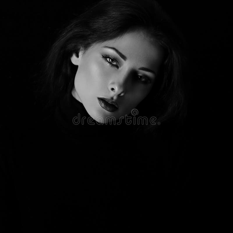 Strong Look Woman with Smirking Smiling Posing Isolated on Dark Shadow ...