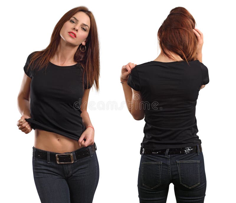 Sexy vrouwelijk dragend leeg zwart overhemd