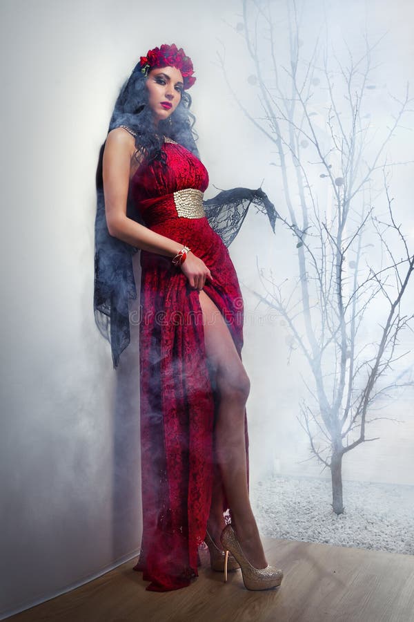 Witch in red dress