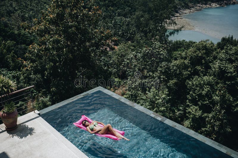 Sexy Woman Bikini Enjoying Summer Sun Tanning Holidays Pool Photos