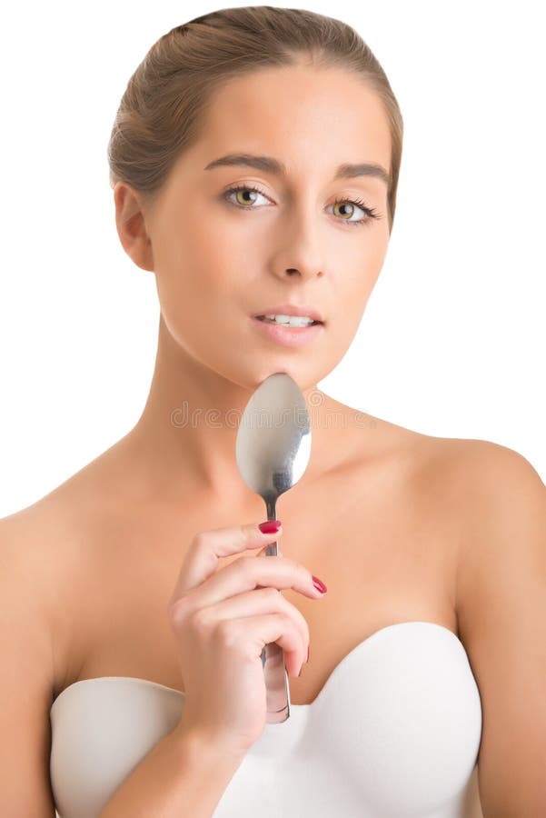 Woman Holding a Spoon stock photo. Image of spoon, diet 57464098