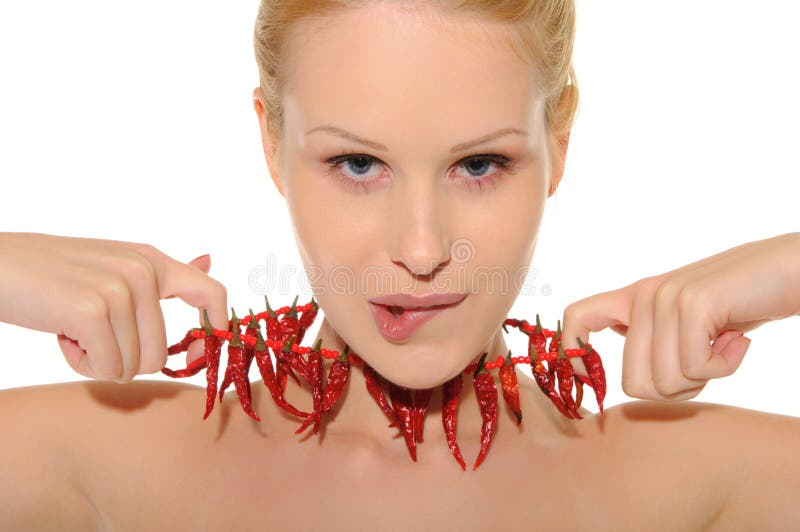 woman with jewelry of hot pepper