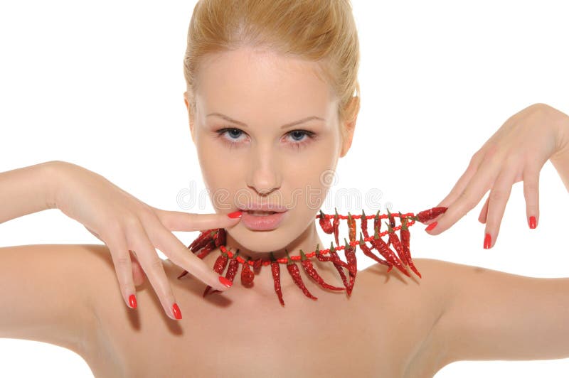 woman with jewelry of hot pepper