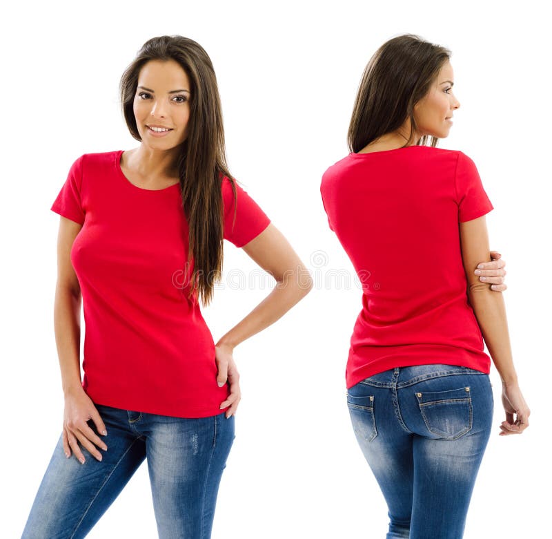 Woman Posing with Blank Red Shirt Stock Image - Image of portrait ...