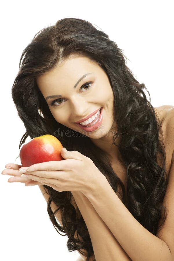 Woman with red apple stock image