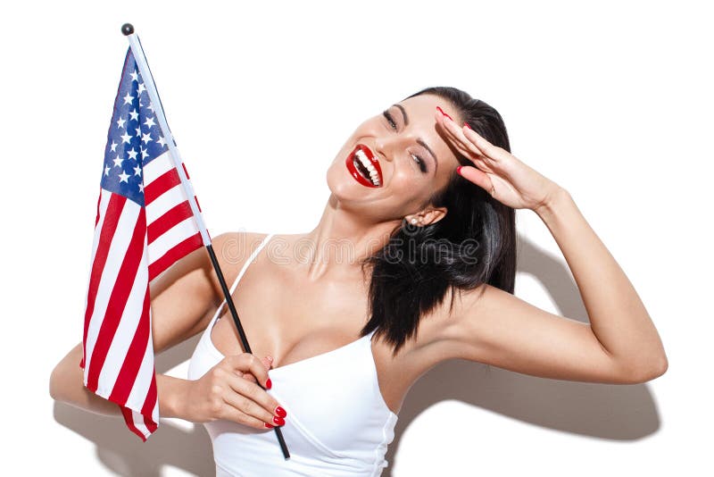 Woman With Big Tits Holding Usa Flag Stock Image Image Of Salute Freedom 67321215