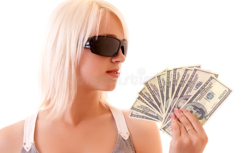 woman with sunglasses and dollars