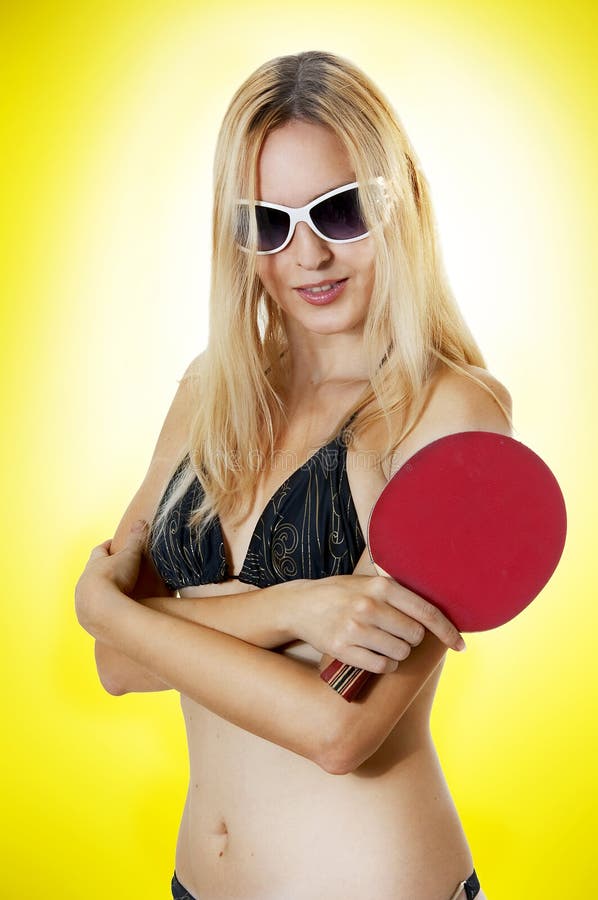 woman with table tennis racket. Player ping pong