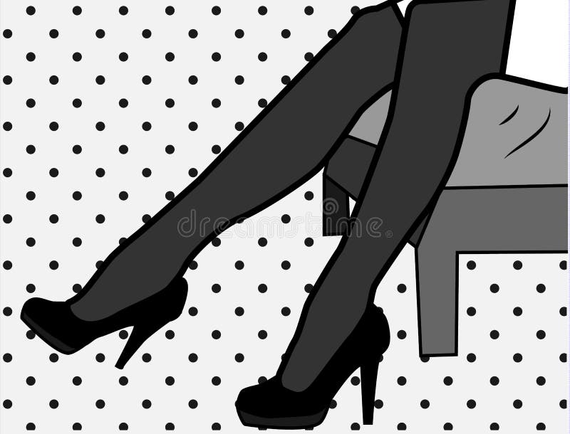 Women Legs In High Heels Shoes And Black Stockings Pop Art Style Illustration Black And White