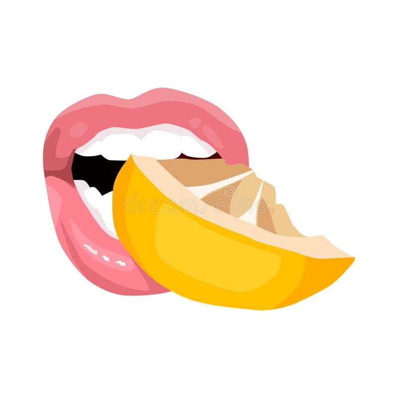 photo Lips With Fruit Drawing Purple mouth biting food stock illustrations