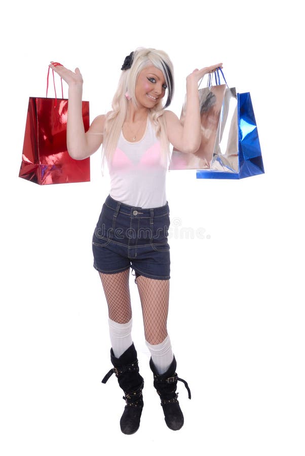 young blond girl with shopping