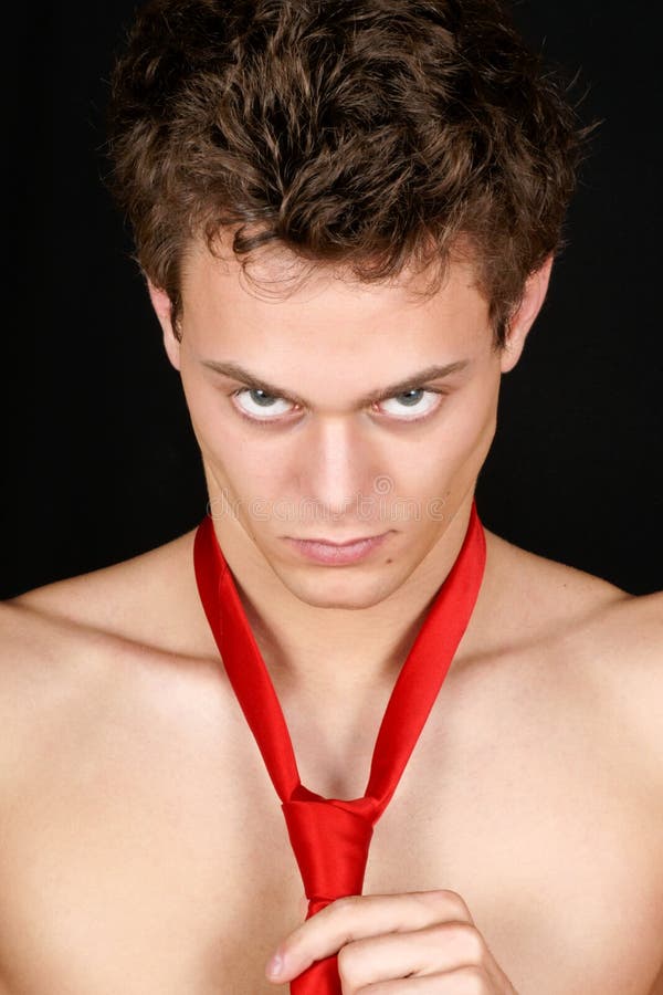 young man with red tie