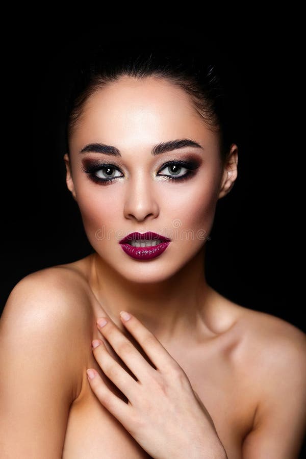 Fashion Model With Birght Makeup Pink Lips Stock Image Image Of