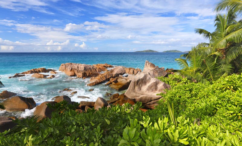 Granite rocks on Seychelles island La Digue. Seychelles stock images, royalty-free photos and pictures
