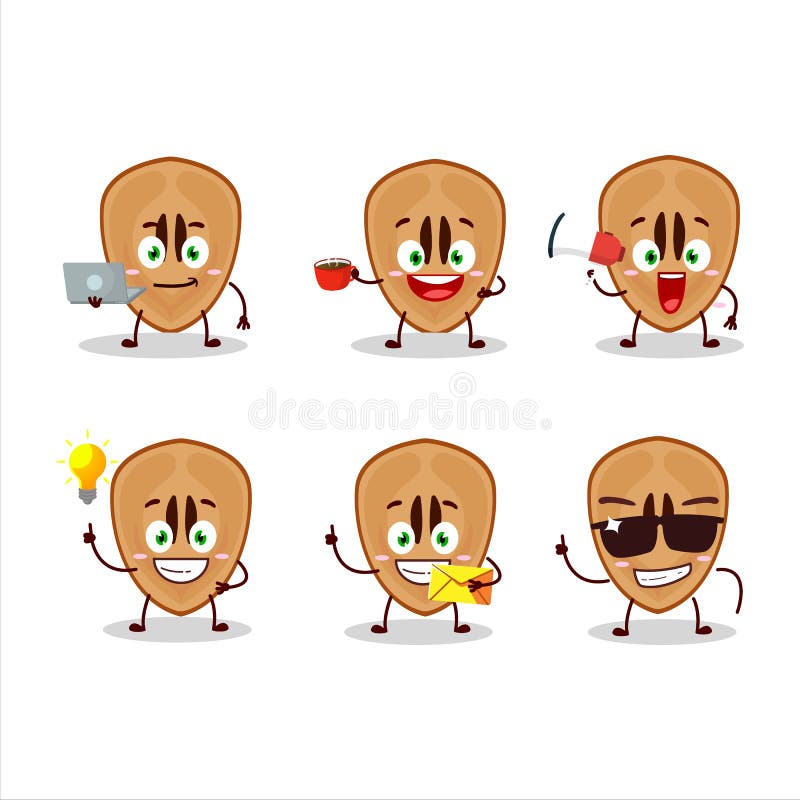 Sezione di sapodilla cartoon con vari tipi di emoticon illustrazione di stock