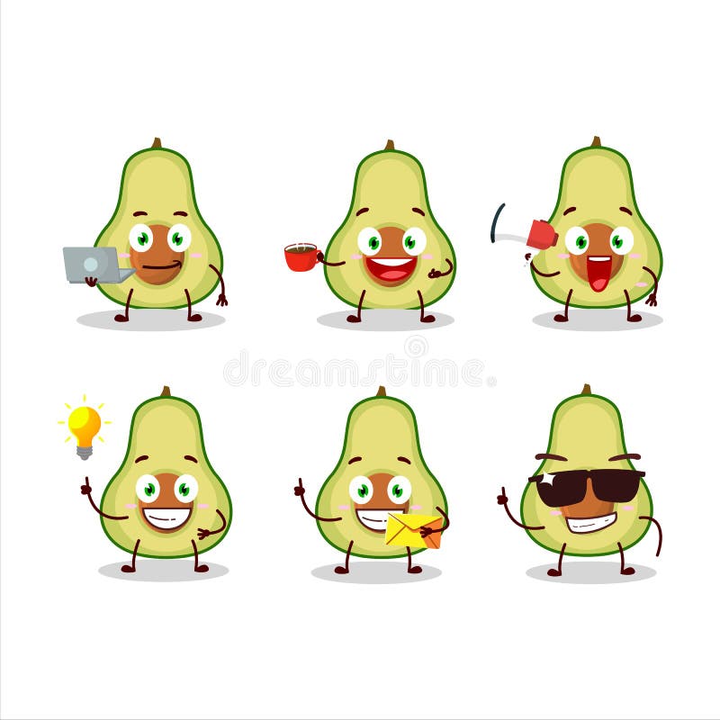 Sezione di vignetta di avocado con vari tipi di emoticon illustrazione vettoriale