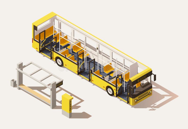 Sezione trasversale bassa isometrica del bus di vettore poli illustrazione di stock Sezione trasversale bassa isometrica del bus di vettore poli illustrazione di stock