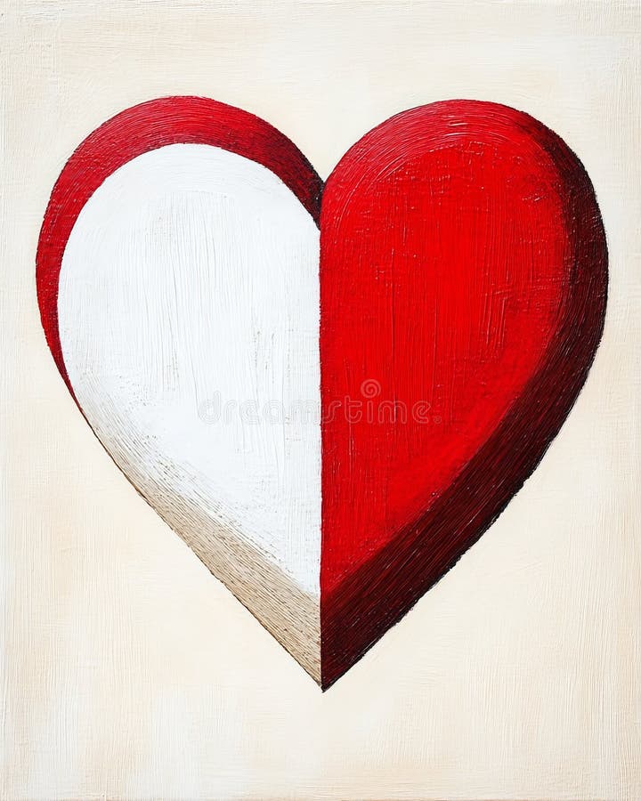 Sezioni bianche bianche di cuore di legno dipinto, che simboleggiano la dualità delle emozioni su uno sfondo di legno rustico che illustrazione vettoriale