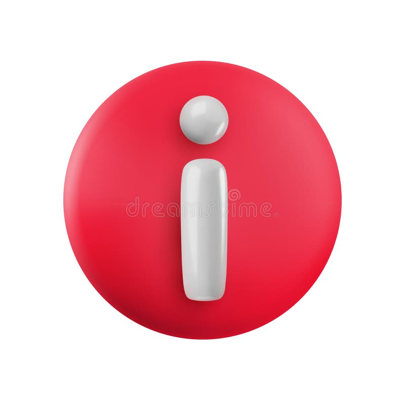 Señal de información 3d de dibujos animados. Rentabilidad realista de la señal de blanco en círculo rojo. botón Información para l ilustración del vector