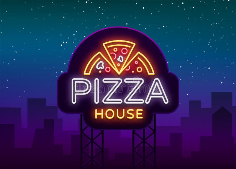Señal de neón del emblema del logotipo de la pizza Logotipo en el estilo de neón, señal de neón brillante con la promoción italia stock de ilustración Señal de neón del emblema del logotipo de la pizza Logotipo en el estilo de neón, señal de neón brillante con la promoción italia stock de ilustración