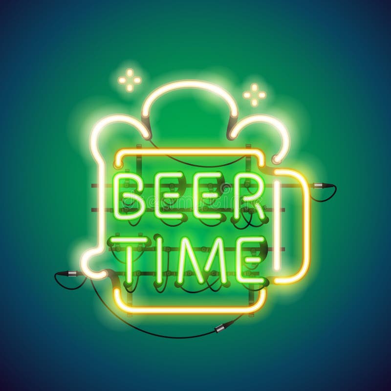 Señal de neón del tiempo de la cerveza ilustración del vector Señal de neón del tiempo de la cerveza ilustración del vector