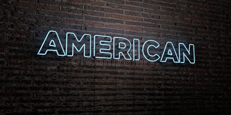 - Señal de neón realista en fondo de la pared de ladrillo - 3D AMERICANO rindió imagen común libre de los derechos stock de ilustración - Señal de neón realista en fondo de la pared de ladrillo - 3D AMERICANO rindió imagen común libre de los derechos stock de ilustración