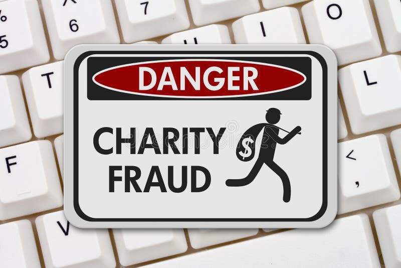 Señal de peligro de fraude de caridad con un ladrón