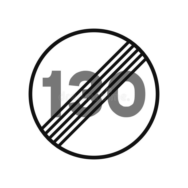 Señal de tráfico redondeada en blanco y negro aislada sobre fondo blanco. fin de limitación de velocidad a ciento treinta libre illustration