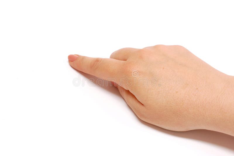 Female hand pointing on a white background. Female hand pointing on a white background