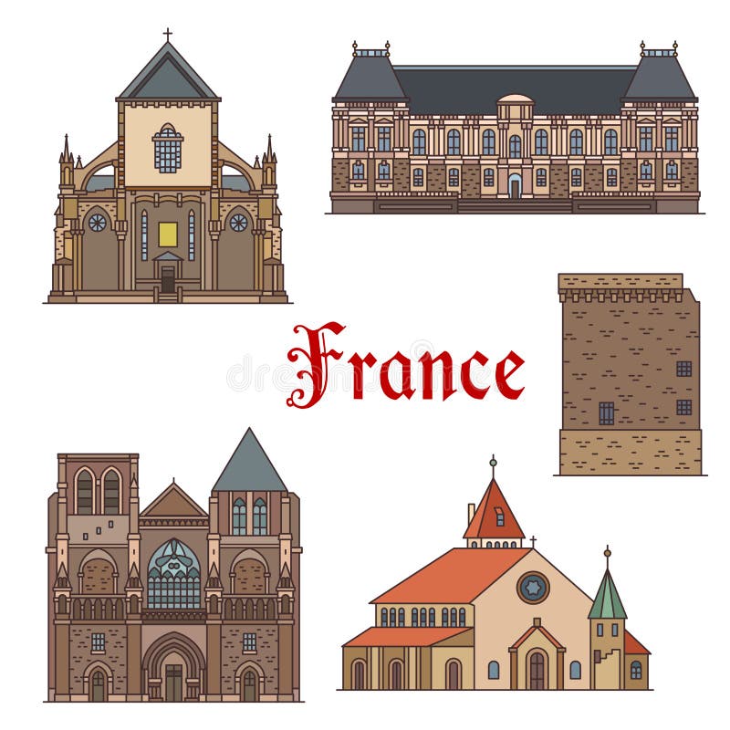Señales del viaje y vistas turísticas de Francia ilustración del vector Señales del viaje y vistas turísticas de Francia ilustración del vector