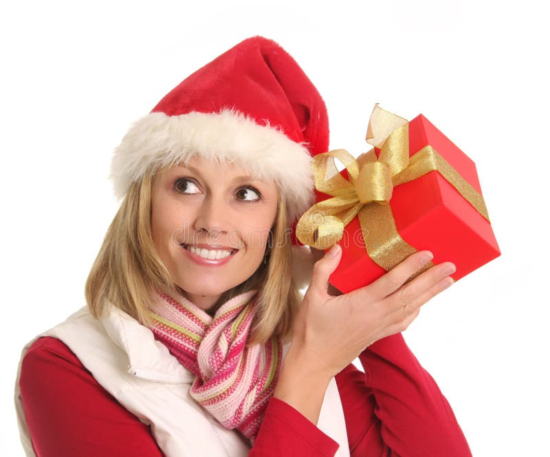 Señora de Santa y el regalo imagen de archivo Señora de Santa y el regalo imagen de archivo