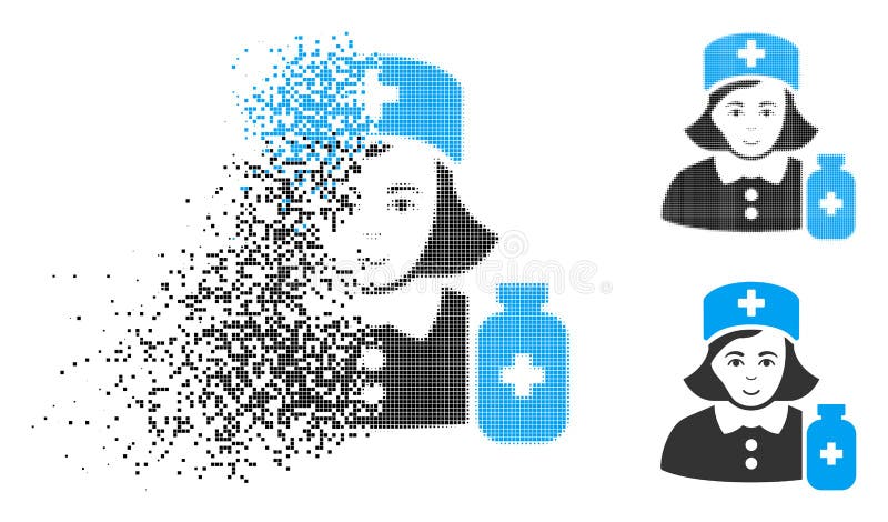 Señora de semitono dañada Icon del boticario de Pixelated con la cara libre illustration Señora de semitono dañada Icon del boticario de Pixelated con la cara libre illustration