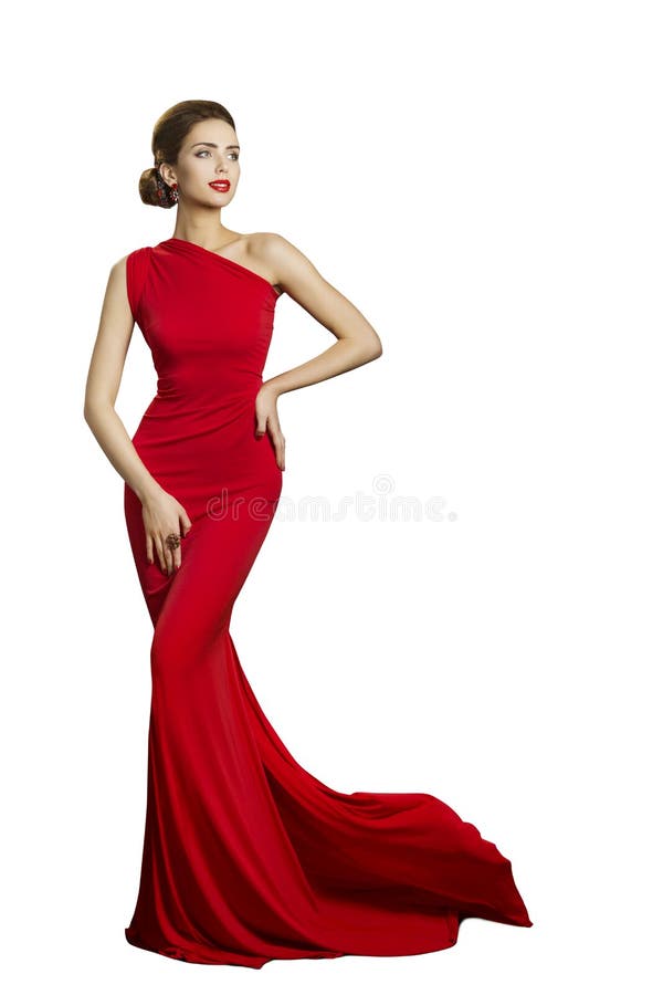 Señora Evening Dress, mujer elegante en el vestido largo, cola de la moda
