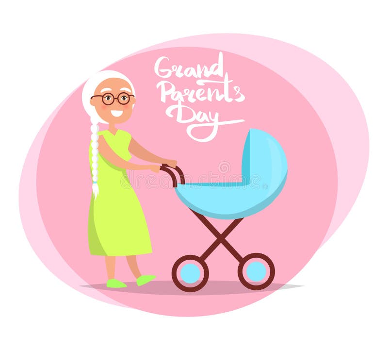 Señora mayor del día de los abuelos con vector del cochecito de niño libre illustration Señora mayor del día de los abuelos con vector del cochecito de niño libre illustration