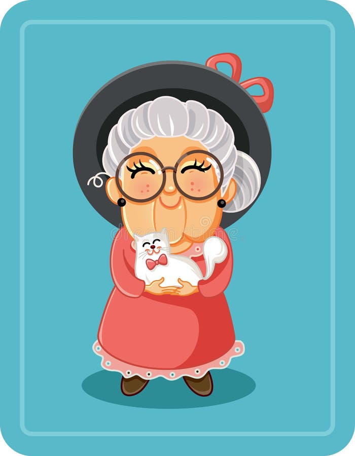 Señora mayor linda con su Cat Pet Vector Illustration stock de ilustración Señora mayor linda con su Cat Pet Vector Illustration stock de ilustración
