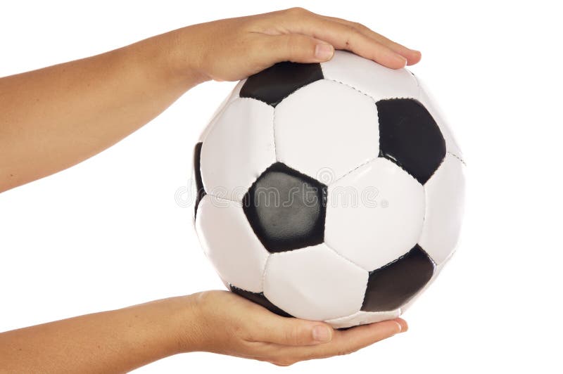 Sfera di calcio nelle mani immagine stock libera da diritti Sfera di calcio nelle mani immagine stock libera da diritti