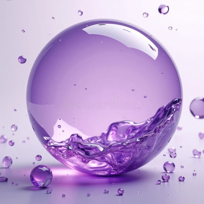 Sfera liquida viola con molte piccole bolle. trasparente liquido. progettazione astratta. design elegante e moderno. perfetto per illustrazione di stock