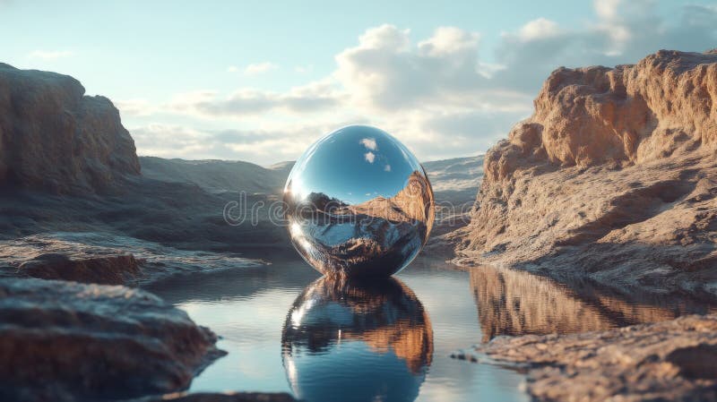 Sfera odbicia w pustynnym krajobrazie ilustracja wektor