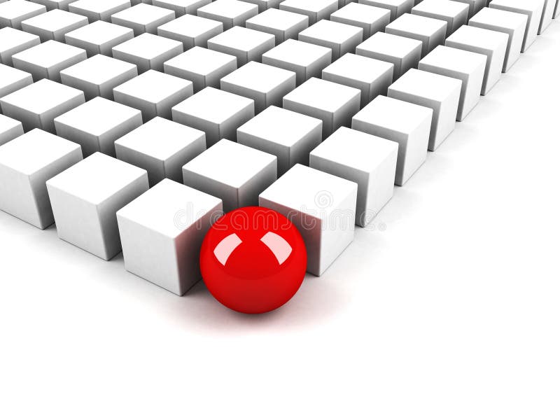 Sfera rossa di differenza come concetto di individualità illustrazione di stock Sfera rossa di differenza come concetto di individualità illustrazione di stock