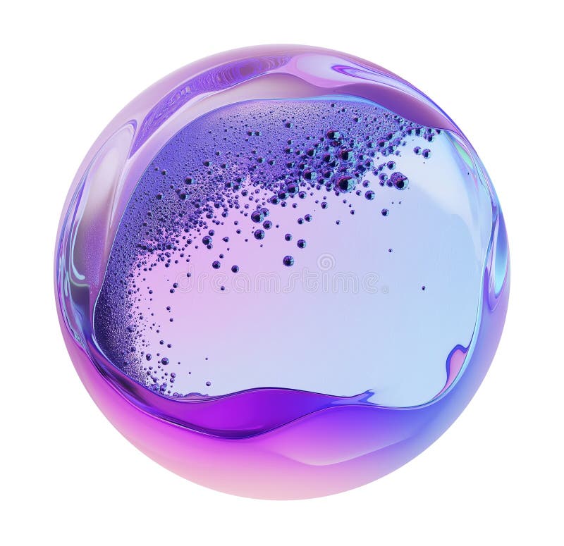 Sfera viola astratta con gradiente fluido e bolle l'immagine trasparente generata illustrazione vettoriale