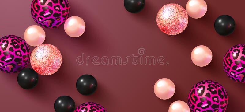 Sfere 3D di lusso con lucidalabbra di stampa leopardo e lucide di colore su fondo scuro. Elegante e moderno illustrazione di stock