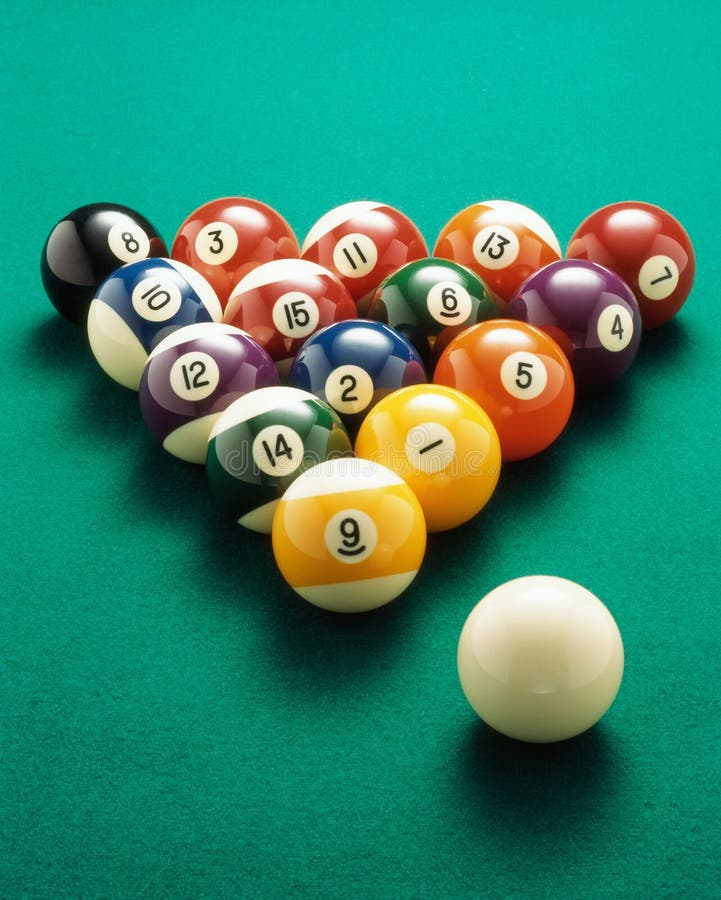 Billiard balls on the pool table to start playing. Billiard balls on the pool table to start playing