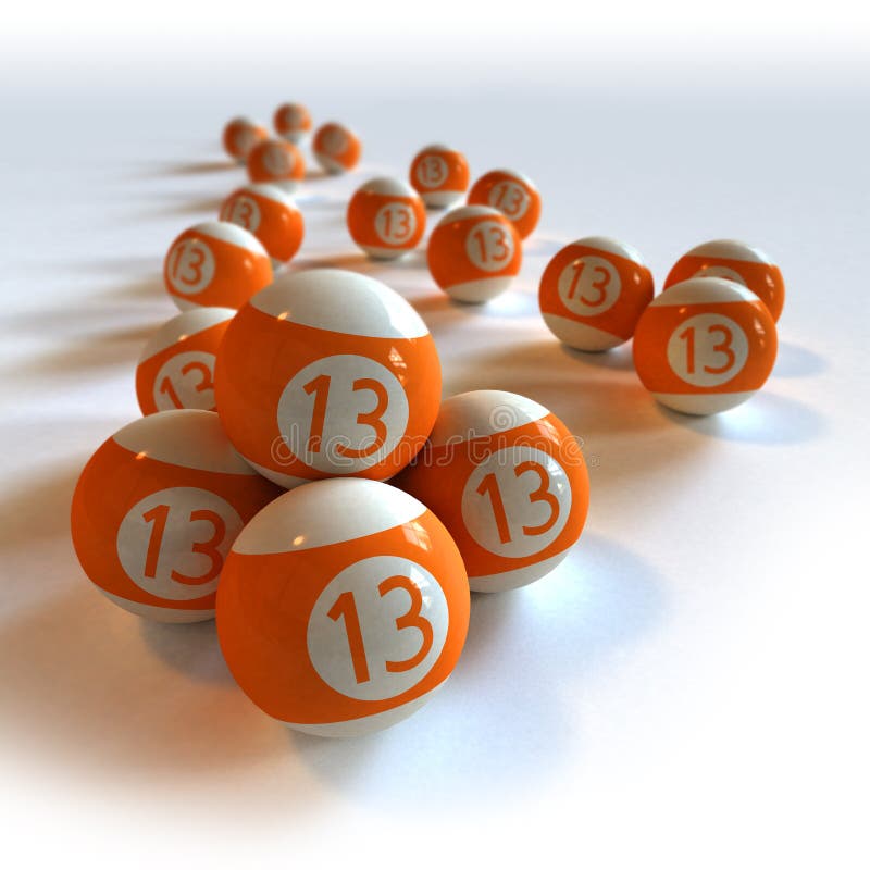 Orange billiard balls with number 13 against white background. Orange billiard balls with number 13 against white background