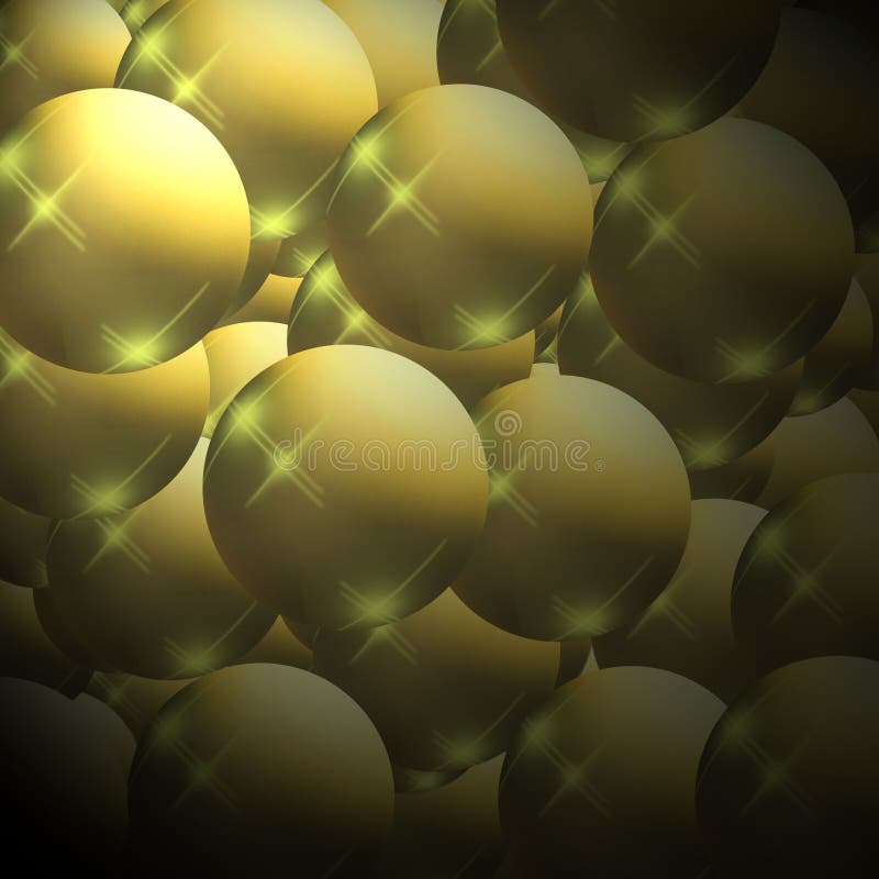 Sfere metalliche con brillatore d'oro su uno sfondo di sfumatura ondulata marrone chiaro. illustrazione vettoriale