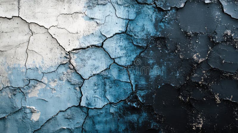 Sfondo astratto ad alto contrasto con banner in calcestruzzo bianco e blu scuro e trama in calcestruzzo incrinato per fotografie stock libere da diritti