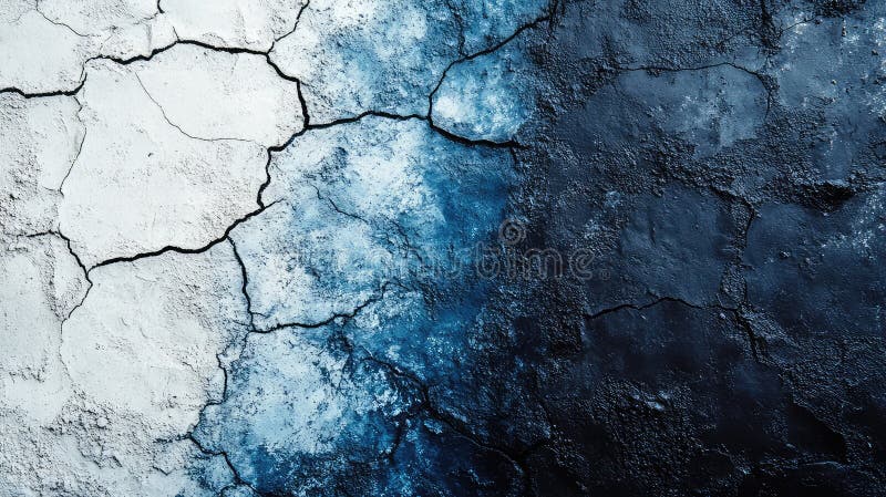 Sfondo astratto ad alto contrasto con banner in calcestruzzo bianco e blu scuro e trama in calcestruzzo incrinato per immagine stock libera da diritti
