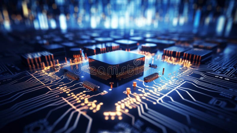 Sfondo astratto della scheda ad alta tecnologia che illustra l'evoluzione della tecnologia digitale moderna fotografia stock
